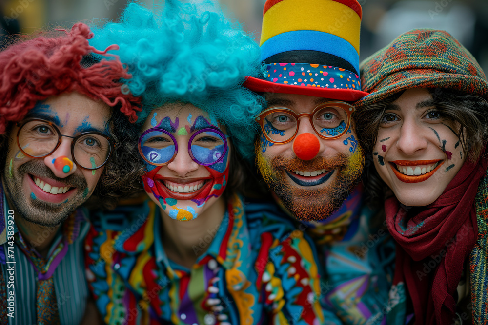 Obraz premium Group of adults in clown costume at carnival