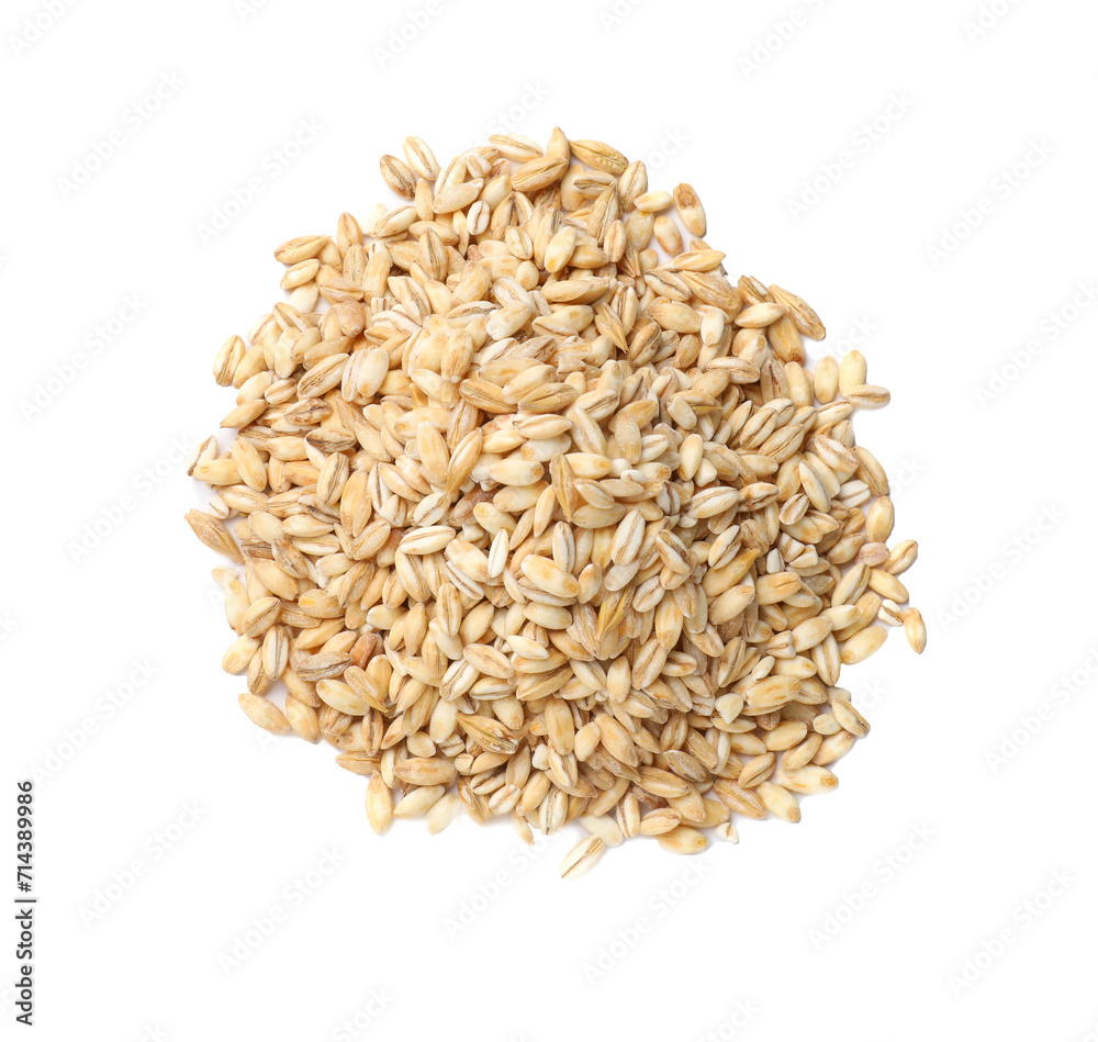 Pile of raw pearl barley isolated on white, top view Pile of raw pearl barley isolated on white, top view