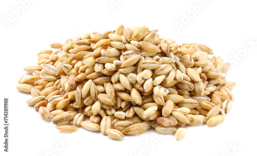 Pile of raw pearl barley isolated on white