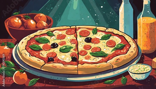 Pizza, a beloved Italian dish, features a thin crust topped with tomato sauce, cheese, and various toppings, creating a delectable and versatile culinary delight.AI generation