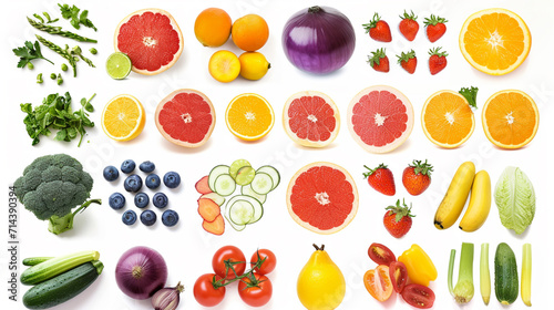 Collection with different fruits  berries and vegetables. Ai Generative