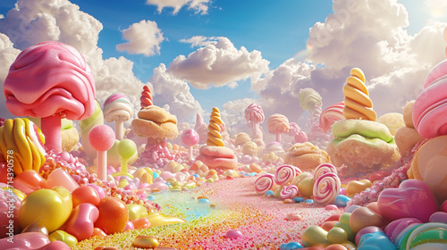 Colorful pastel candy landscape as fantasy . Ai Generative