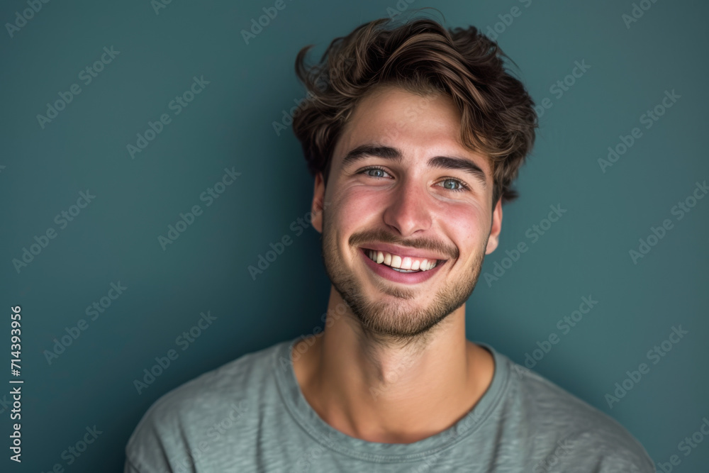 A young man with a beard is smiling for the camera A young man with a beard is smiling for the camera