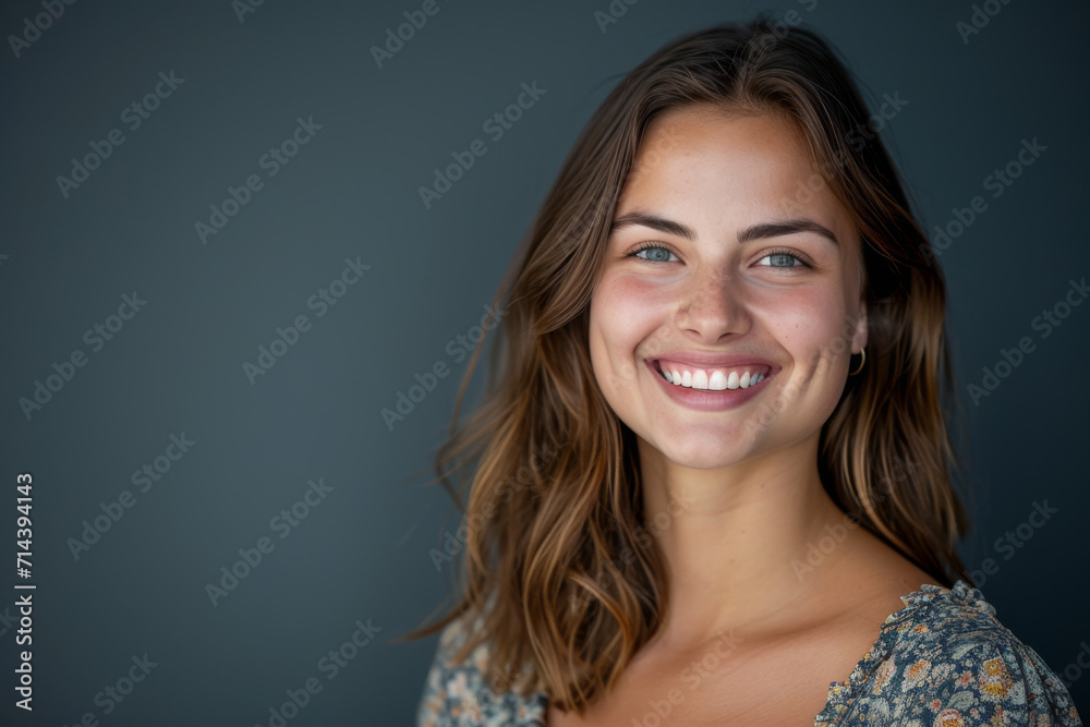 A woman with long brown hair is smiling for the camera A woman with long brown hair is smiling for the camera