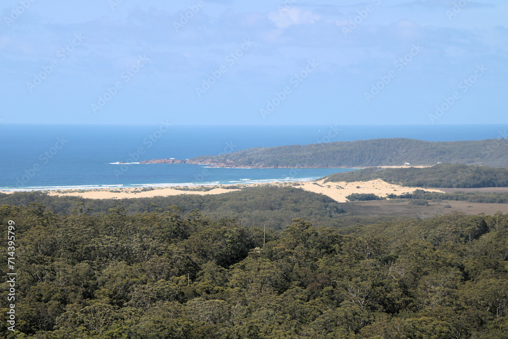View From Gan Gan Lookout, Port Stephens New South Wales, Australia. Looking Towards the Stockton Sand Dunes over Australian Coastal Forest