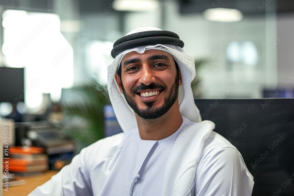 smiling emirati arab at office wearing kandura smiling emirati arab at office wearing kandura