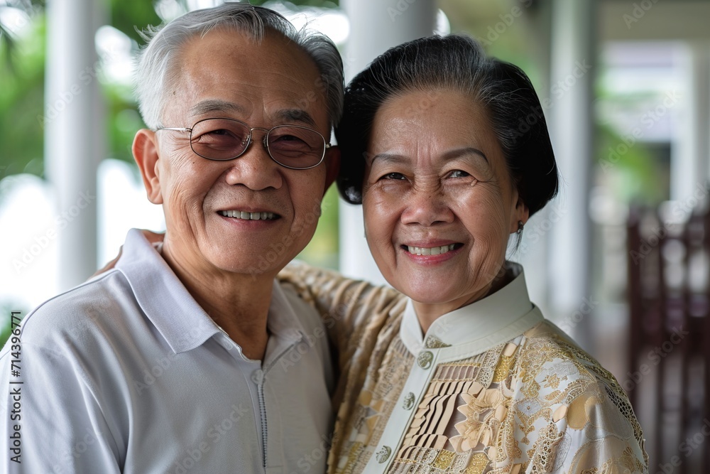 Asian senior couple smiling at the camera