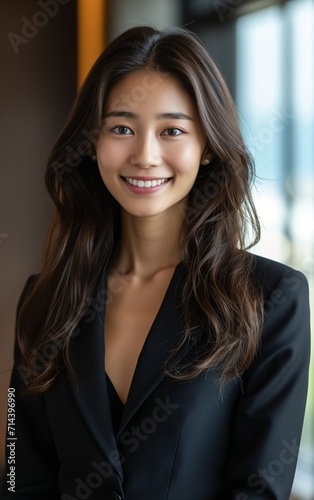 Young Asian businesswoman in formal wear portrait of confident business woman in office professional business attire, emphasizing confidence and success