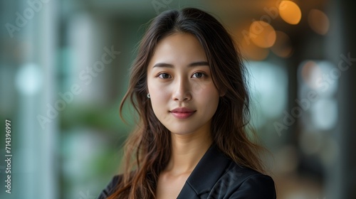 Young Asian businesswoman in formal wear portrait of confident business woman in office professional business attire, emphasizing confidence and success © CraftyImago