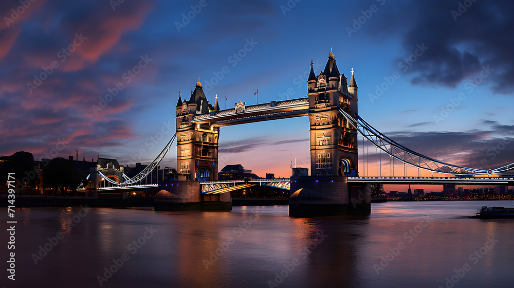 The Majestic Display of Gothic Architectural Brilliance: Night View of London's Tower Bridge