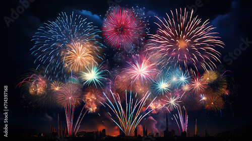 Golden 2024 new year lettering background with firework