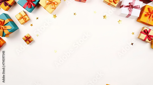 Christmas gifts with stars and copy space