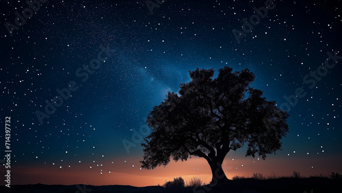 A Tree’s Silhouette Against the Starry Night Sky