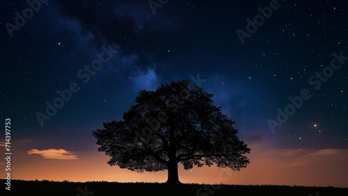 A Tree’s Silhouette Against the Starry Night Sky