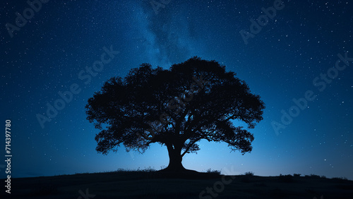 A Tree   s Silhouette Against the Starry Night Sky