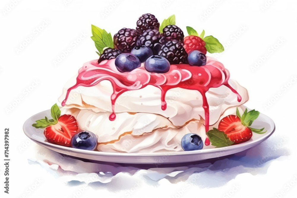 Delicious Sweet Dessert with Fresh Cream, White Cake, and Red Berries: A Tasty Gourmet Raspberry Strawberry Pastry on a Homemade Summer Fruit Bakery Plate, Sugary Decoration on top. The Delightful Delicious Sweet Dessert with Fresh Cream, White Cake, and Red Berries: A Tasty Gourmet Raspberry Strawberry Pastry on a Homemade Summer Fruit Bakery Plate, Sugary Decoration on top. The Delightful