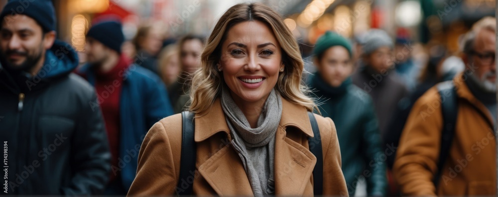 close-up portrait taken on the street of people going shopping