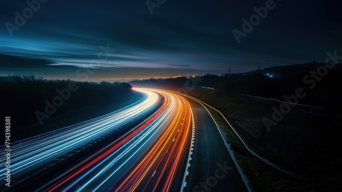 Night long exposure photo of a highway. Generative AI