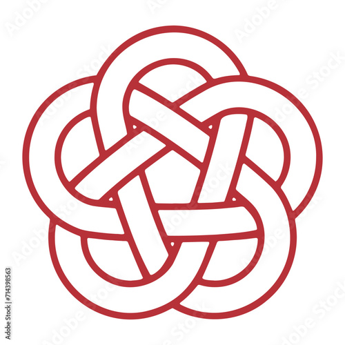 Mizuhiki Knot "Plum Blossom". Japanese Traditional Knot Design Isolated On Transparent Background. Vector Editable.