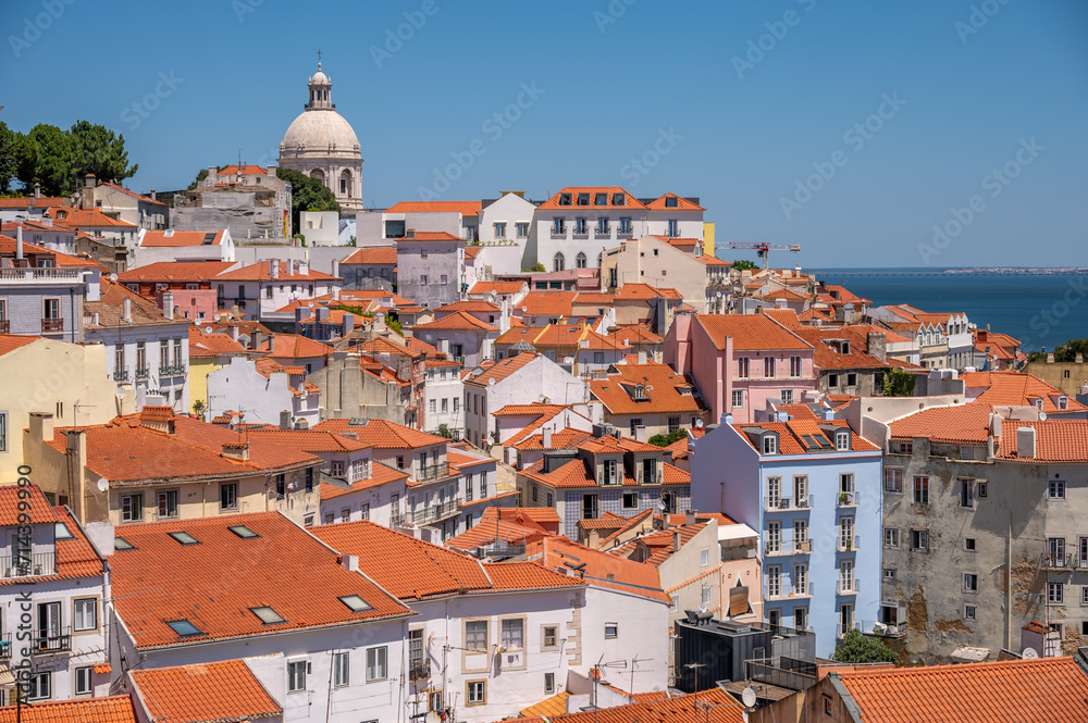 Beautiful views from  Portas do Sol Viewpoint in Lisbon's old city.