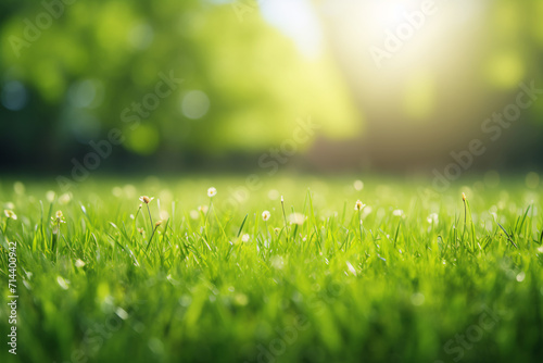 Green Lawn with Fresh Grass Outdoors, Nature Spring Grass Background
