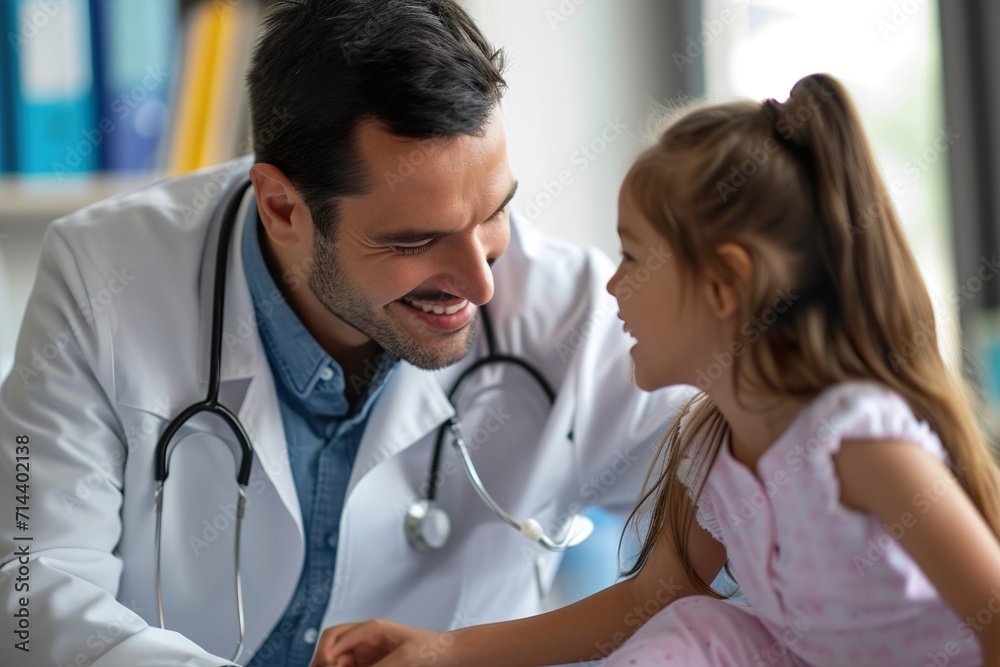 Charming doctor playing with a little girl at the hospital Charming doctor playing with a little girl at the hospital
