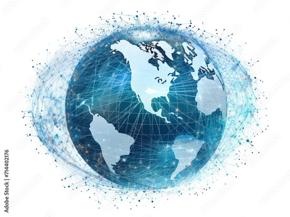 Internet blue globe network with communication, in the style of contemporary. Generate AI image Internet blue globe network with communication, in the style of contemporary. Generate AI image