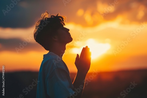 spiritual young person praying to god