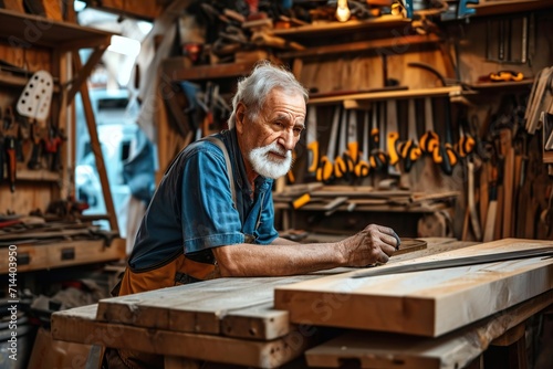 Senior male carpenter working at repair shop