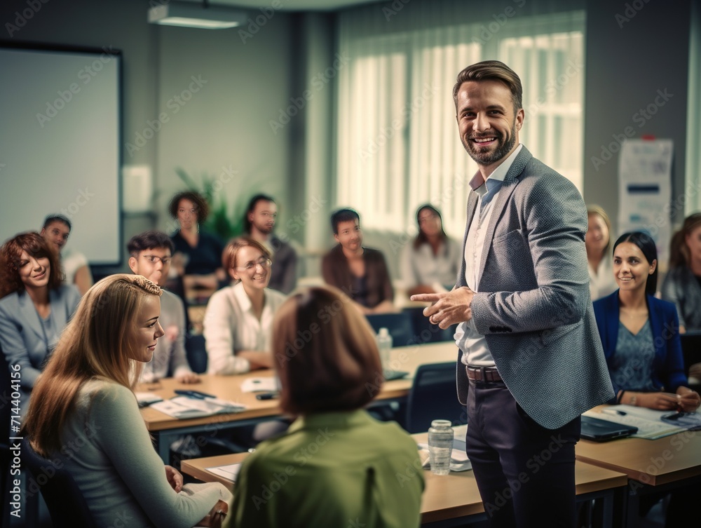 Happy and Confident Trainer After Workshop,Energized Trainer After Employee Training Happy and Confident Trainer After Workshop,Energized Trainer After Employee Training