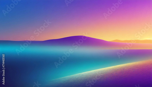 Purple Blue Gradient Vibrant DreamyBackground. Sunrise, Sunset, Sky, Water Color Overlay Neon Design Element. Luxury Trendy Holograph Defocused Texture. Digital Funky Cool Tech Gradient Paper