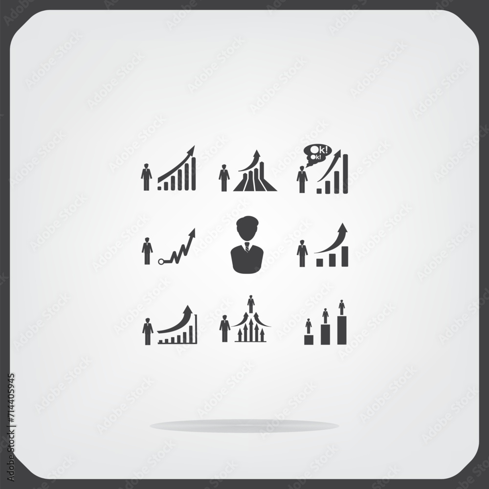 Set of business graphs, growth chart symbol, vector illustration on a light background.