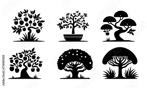 different tree icons silhouettes or vectors set , black and white tree illustraion , trees set 02
