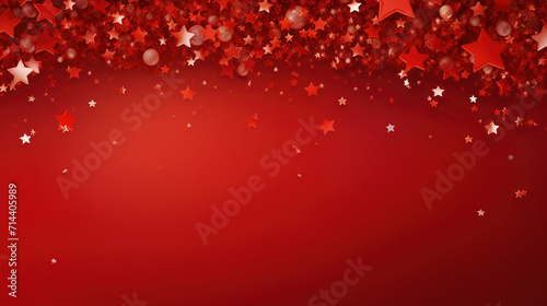 Red background illustration of star and snowy crystal of christmas