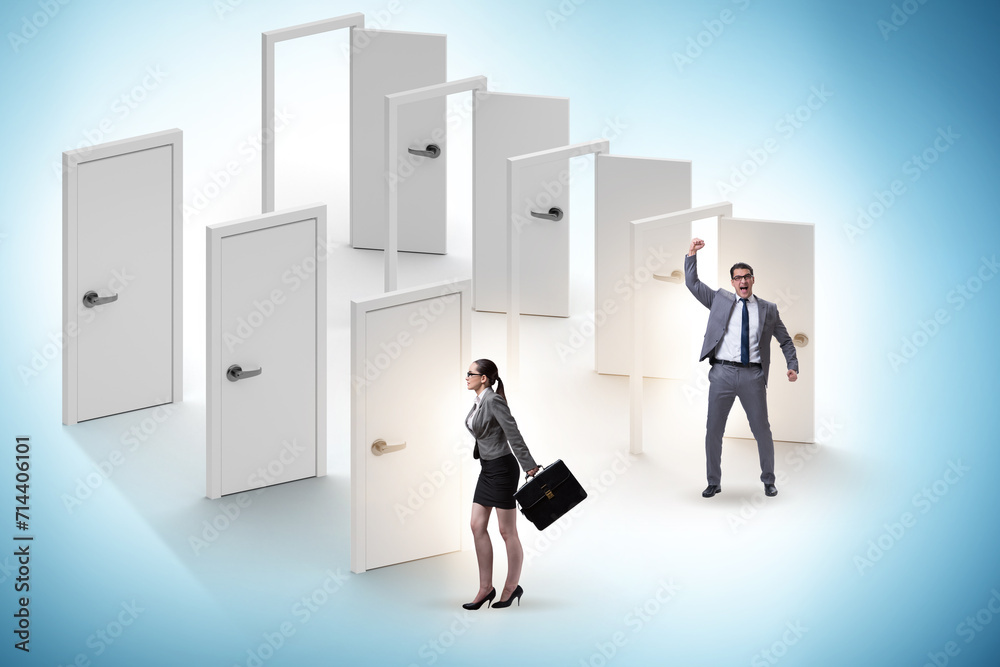 Business people and many doors of opportunities Business people and many doors of opportunities