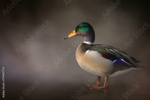 Elegant mallard on a plain backdrop. Generative AI