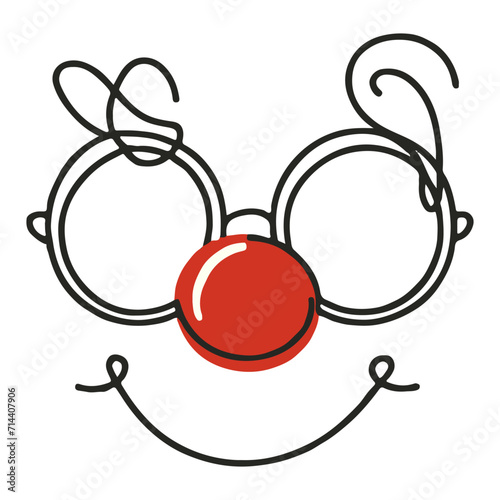 Continuous Line Drawing of Carnival goggles with a red nose day. Design element for logo or emblem . Hand Drawn Symbol Vector Illustration