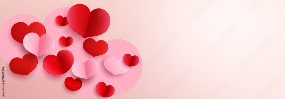 Happy Valentine's Day. 3D papercut valentine's background design for love ones in different colors. Vector Illustration.