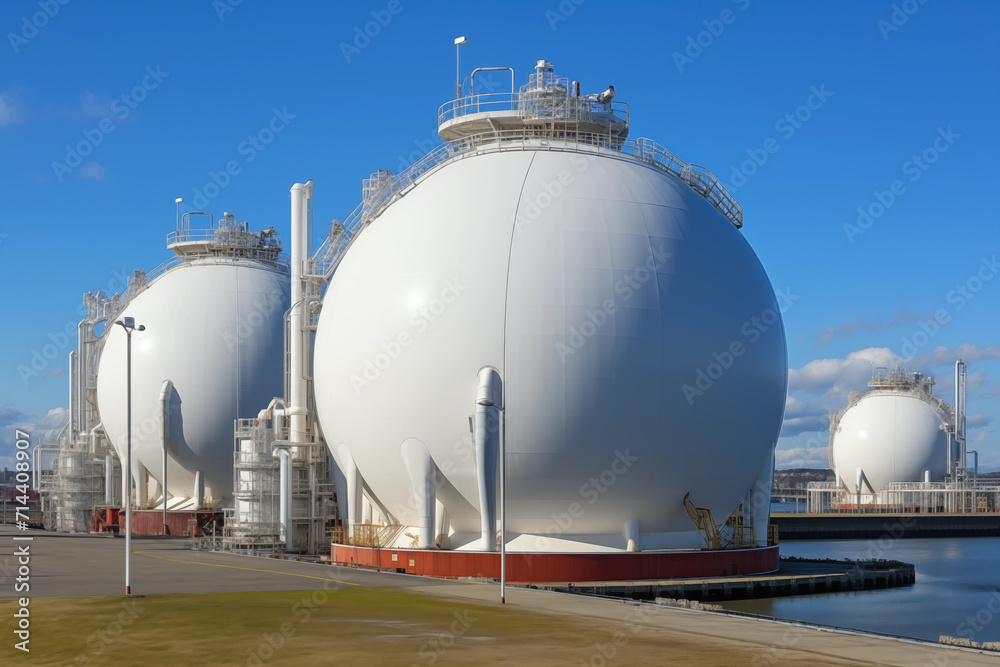 LNG storage tanks a gas transmission system are installed in terminal for liquefied gas AI Generation