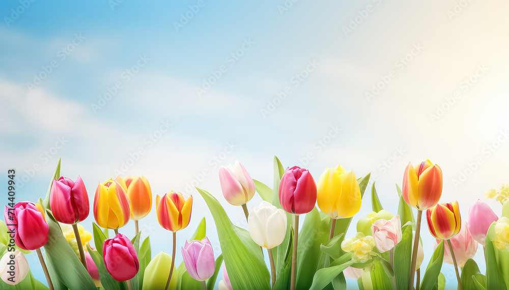 Dutch tulips on the background of the sky, easter concept