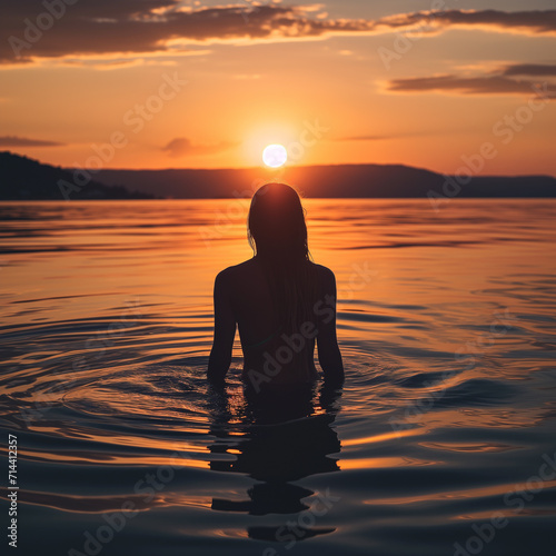 Back view of a woman sitting in the water © digitizesc