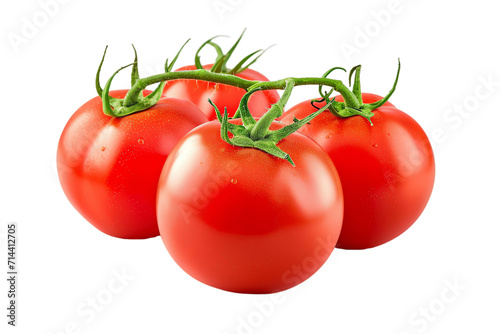 Ripe red tomatoes, fresh and organic, isolated on a white background – a vibrant and healthy bunch of juicy cherry tomatoes with green stems