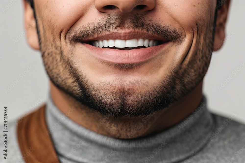 Obraz premium Boca masculina con dentadura blanca y perfecta, además de barba y bigote