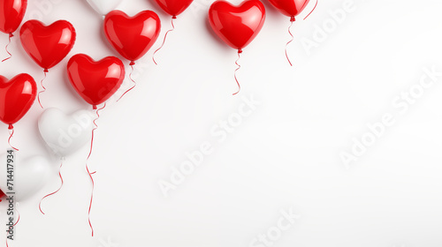 Valentines day themed background, red heart balloons white background