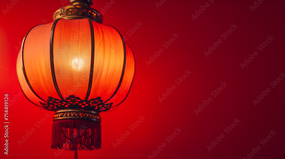close up shot of Chinese lamp on red background with copy space, Chinese new year close up shot of Chinese lamp on red background with copy space, Chinese new year