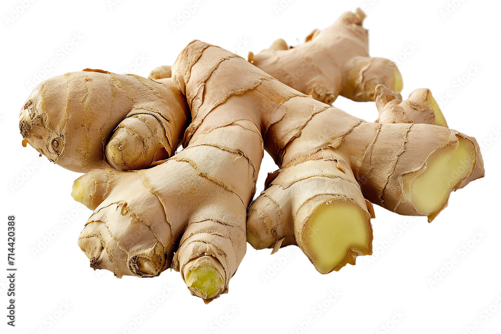 Fresh Ginger Root Isolated on White Background: A Healthy and Organic Spice Ingredient for Cooking, Cuisine, and Herbal Medicine with Aromatic Flavor and Natural Brown Hues