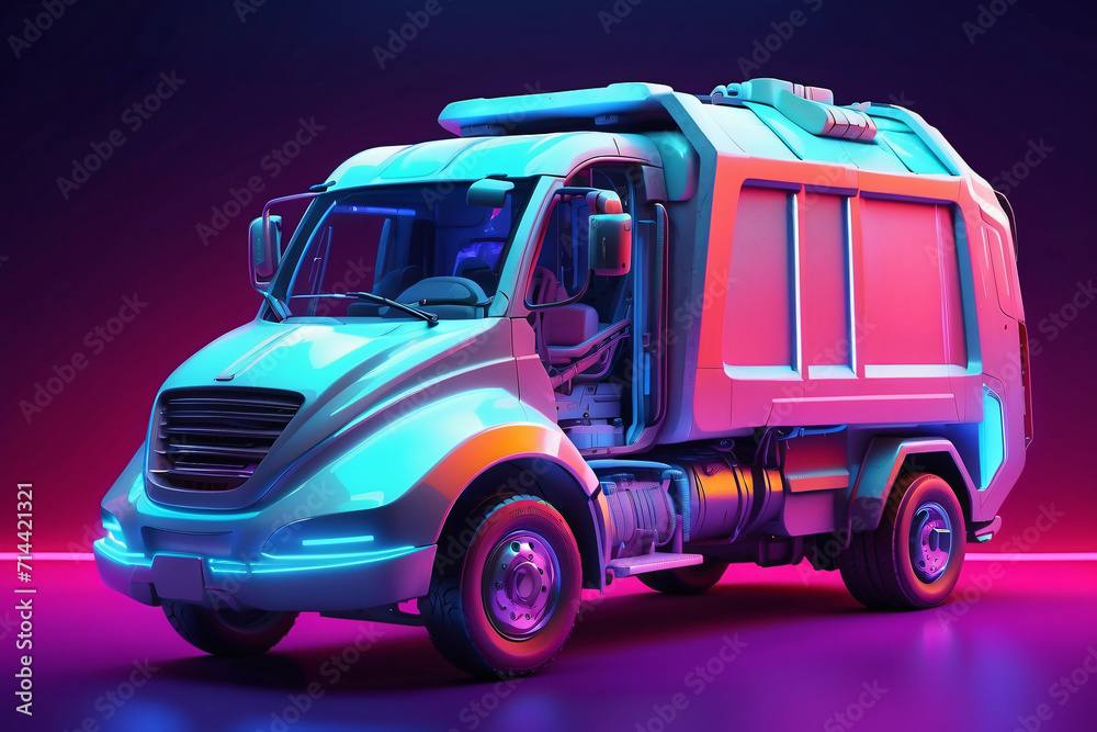 garbage truck with neon lighting style