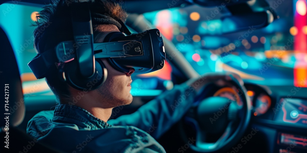 Person using virtual reality to simulate driving Person using virtual reality to simulate driving