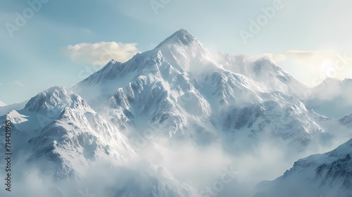 A mountain range covered in snow during a cold winter