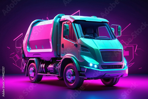 garbage truck with neon lighting style photo